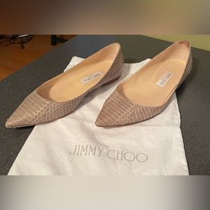 Jimmy Choo Embossed Leather Flats in Taupe Size 39 EU/9 US